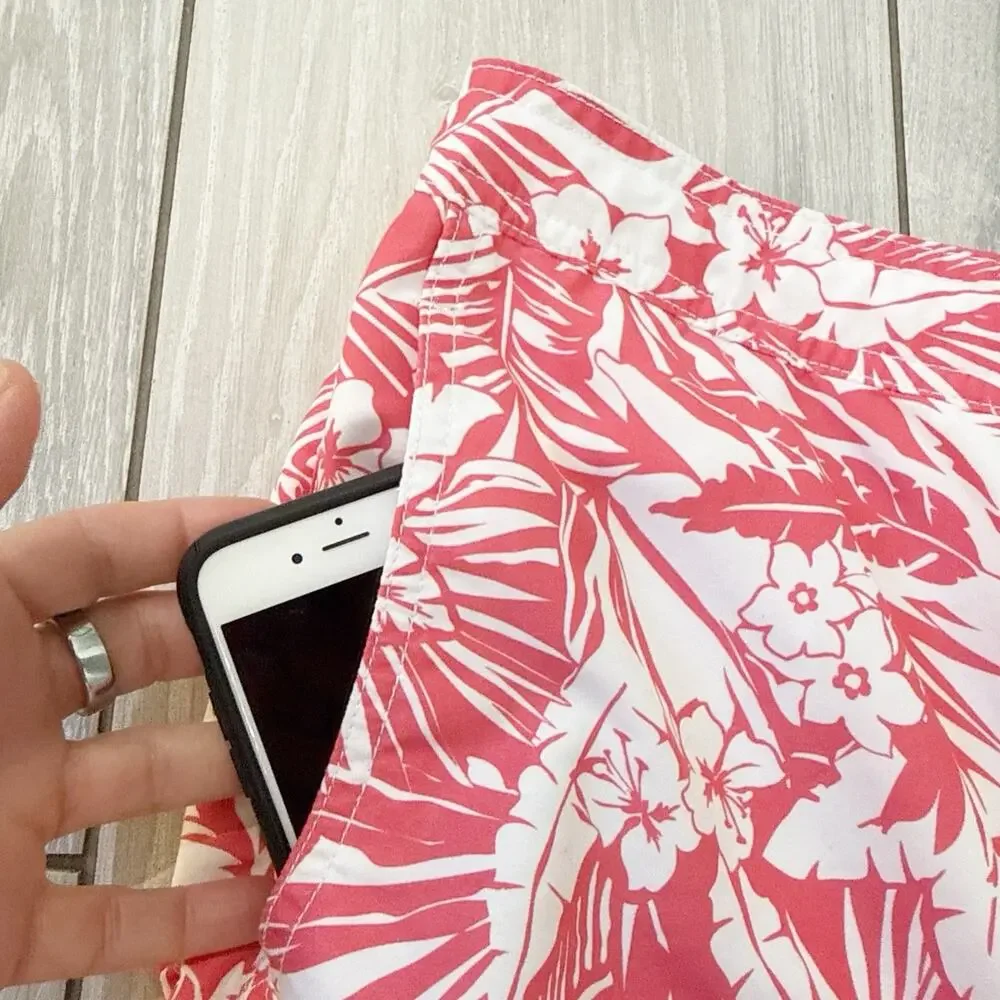 Onia The Calder Swim Trunks Tropical Print Lined Beach Hawaii Pink Size Medium